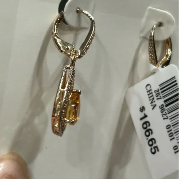 Vintage Citrine and White Sapphire 14K Gold Vermeil Pendant / Earrings Set NWT - Picture 4 of 13